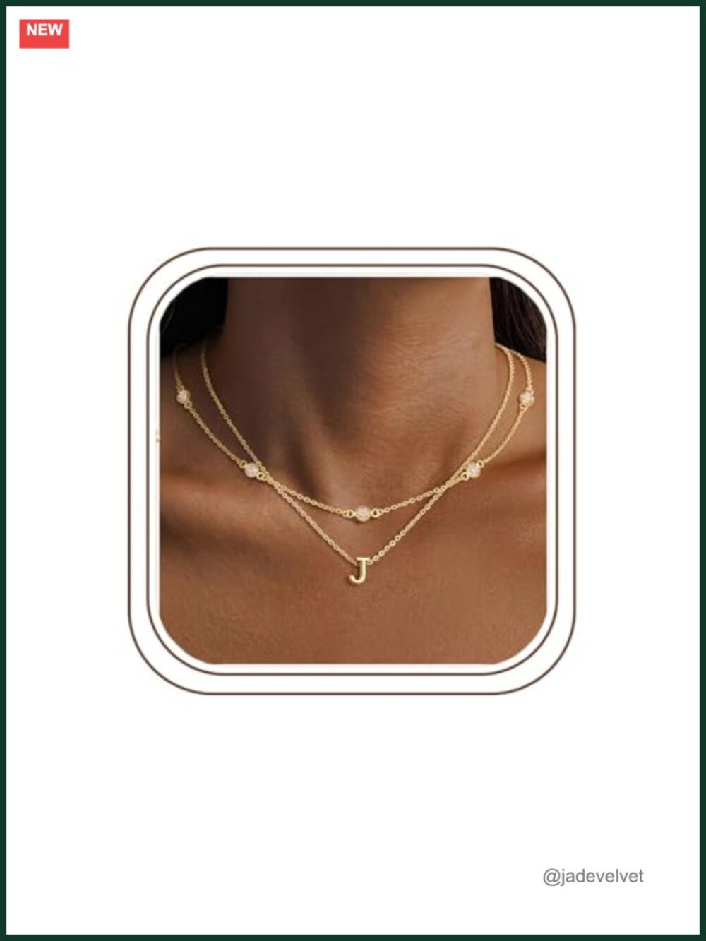 Layered Initial Choker Necklace 14k Gold-Plated Cubic Zirconia Letter Pendant